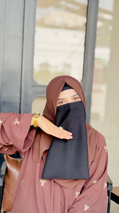 Elegant Turkish Fabric Abaya – Brown with Embroidered Bows