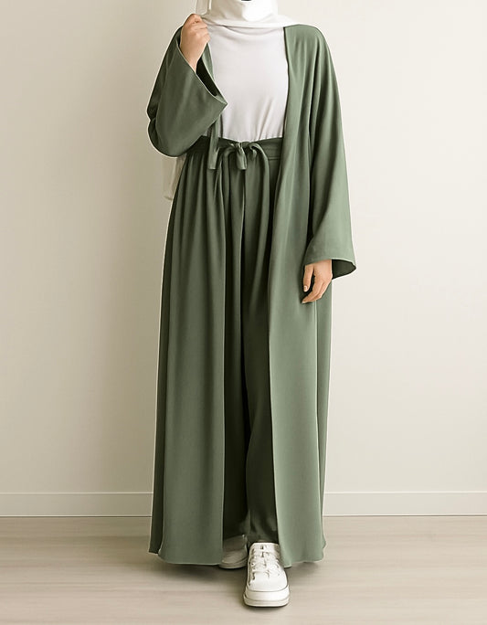 KAAN ABAYA -  3 PC SET - OLIVE GREEN